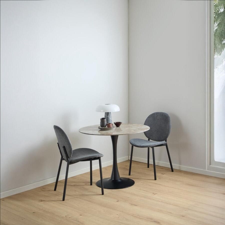 Bendt Ronde Bistrotafel Tempest Keramiek met marmerlook 90cm Bruin