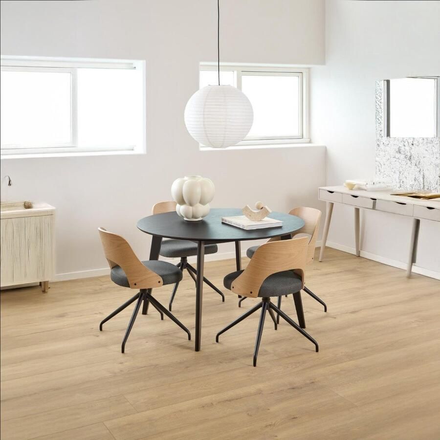 Giga Living Eettafel Levi Eikenfineer Mat Zwart Ø120x76cm