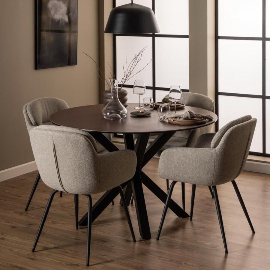 Giga Living Eettafel Rond Ø120cm Bruin Keramiek 2-4 Personen Axel