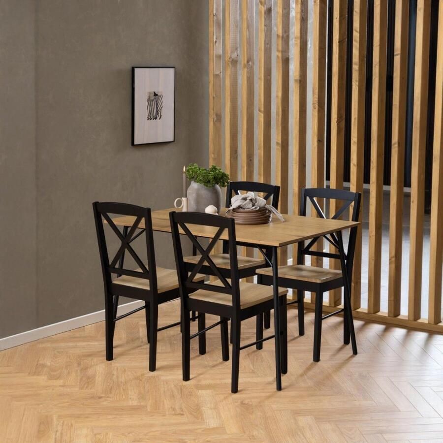 Giga Living Eettafel Tjorna Rechthoek Naturel Zwart 120x80x75cm