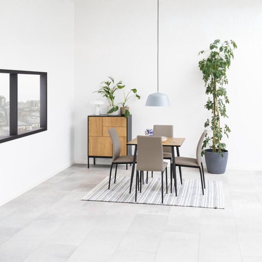 Giga Living Eettafel Willy Vierkant Naturel Zwart 80x80x75cm