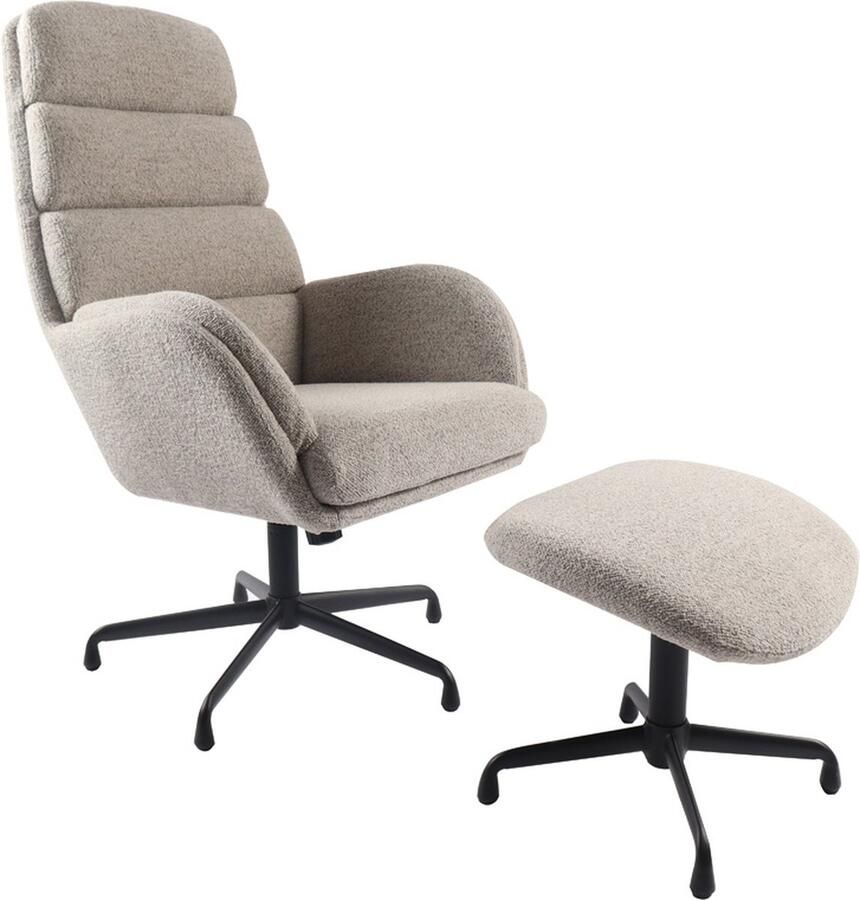 Giga Meubel Giga Living Fauteuil Bouclé Taupe Zwart Voetenbank 70x77x110cm Sifton - Foto 2