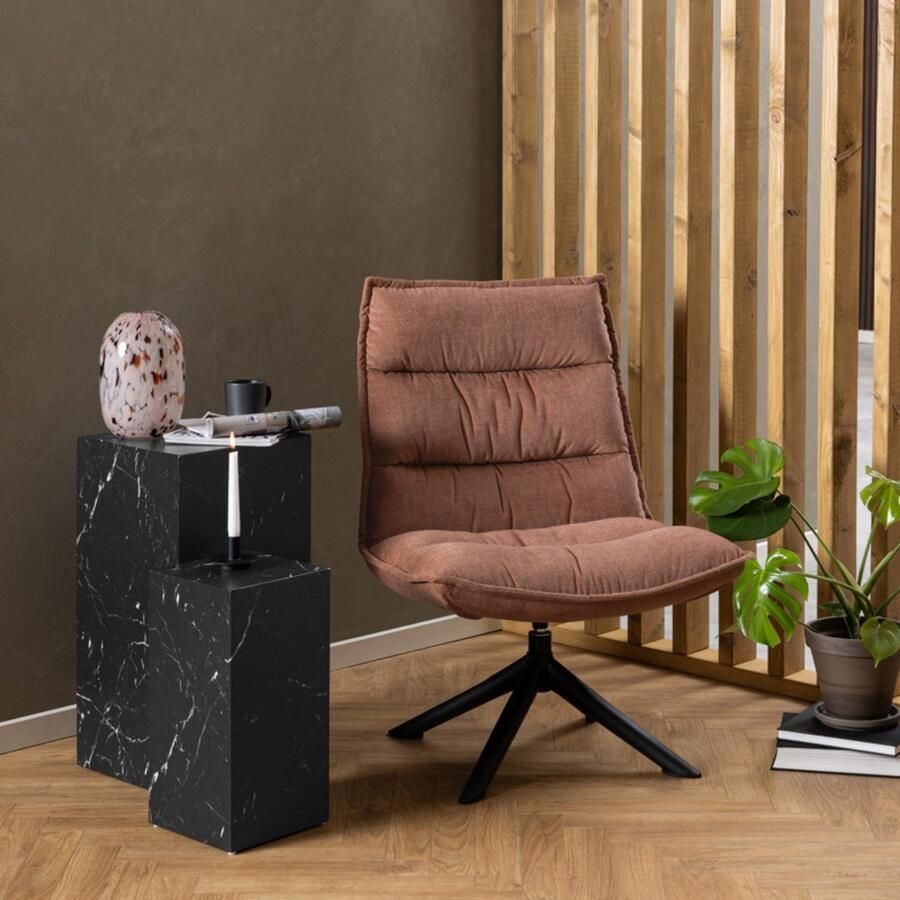 Giga Living Fauteuil Vierkant Bruin Stof Draaibaar 70x80x98cm