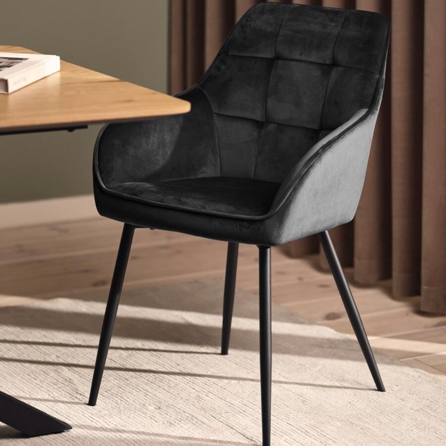 Giga Living Giga Meubel Eetkamerstoel Nolan Donkergrijs Velvet Set van 2