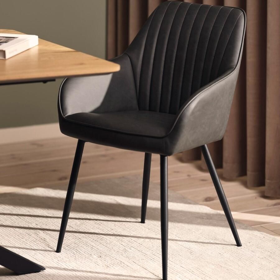 Giga Living Giga Meubel Eetkamerstoel Nolan Stripe Donkergrijs PU Leer Set van 2