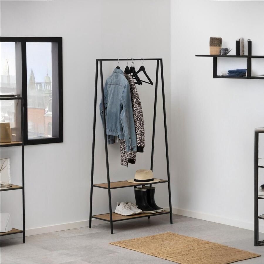 Giga Living Kledingrek Varven Zwart Naturel Staal 37x77x165cm