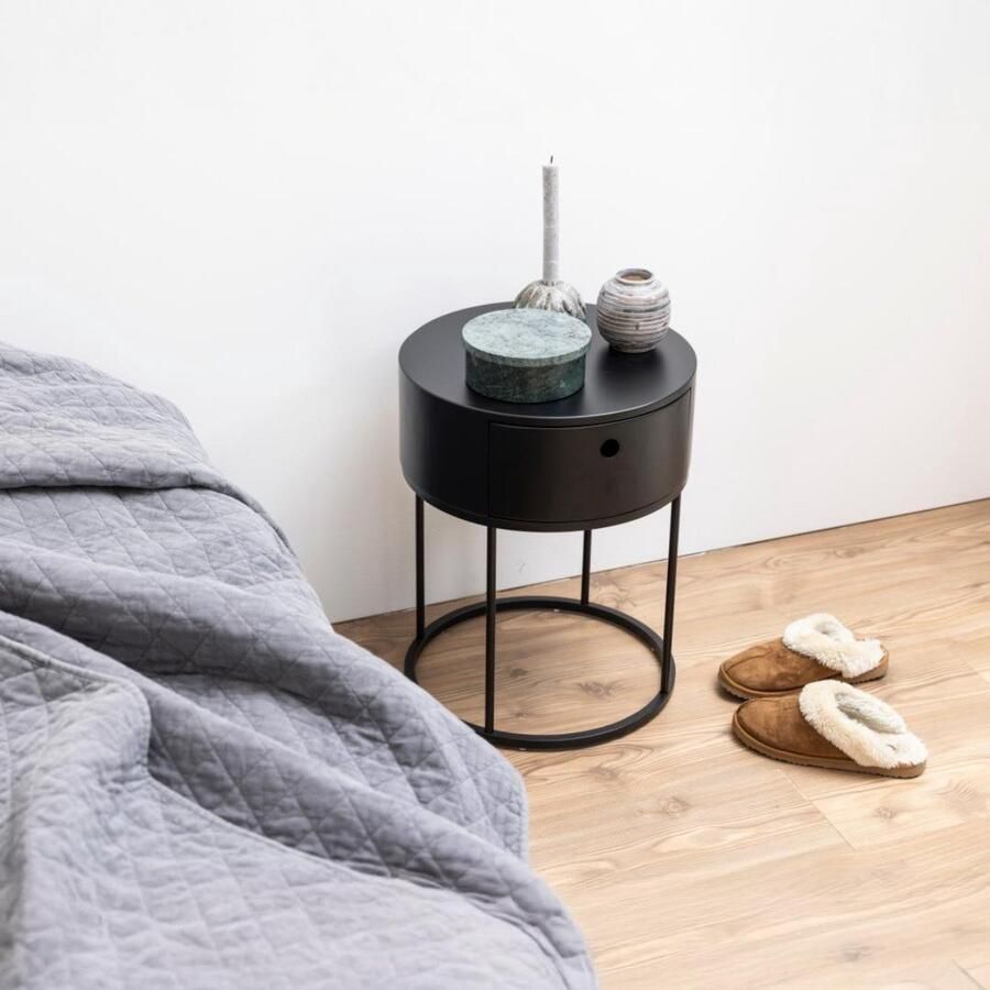 Giga Living Nachtkastje Marco Zwart MDF Rond 40x40x51cm