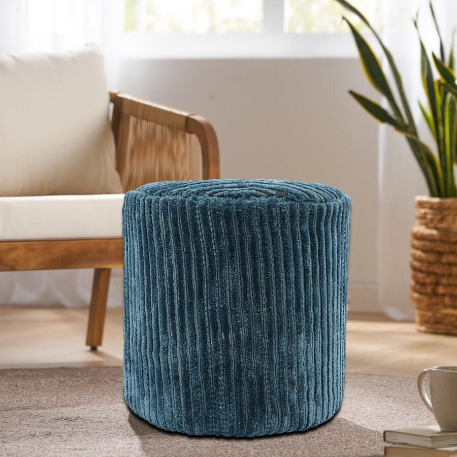 Giga Living Poef Ribbed Blauw