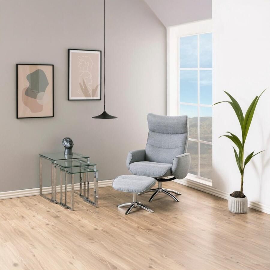 Giga Living Relaxfauteuil Met Voetenbankje Wekden Lichtgrijs Portland9