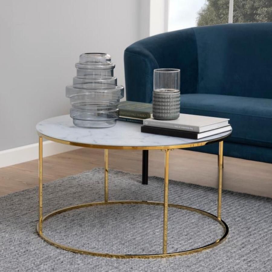 Leen Bakker Salontafel Lousa marmerprint goudkleur 44xØ80 cm - Foto 2