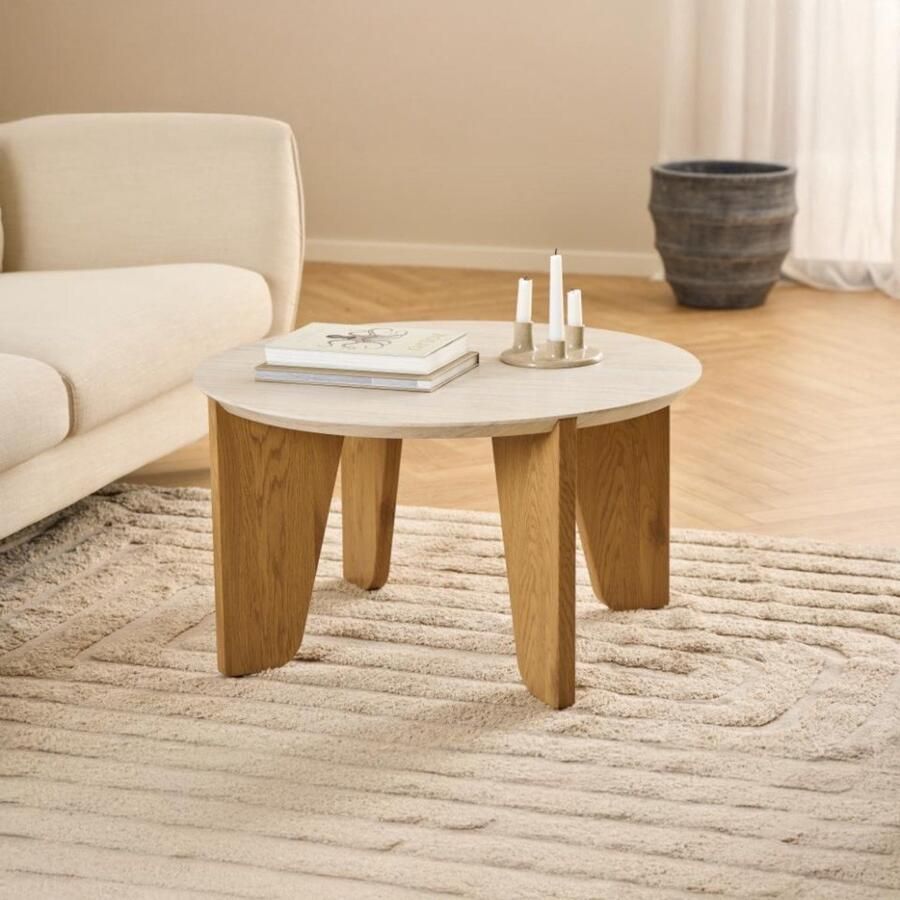 Bendt Ronde Salontafel Mikeya Travertin look 80cm Beige Japandi