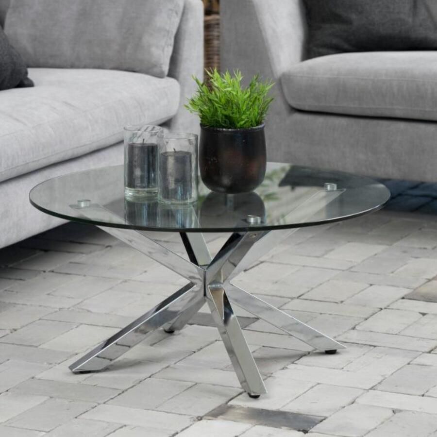 Giga Living Salontafel Harrie Glas Zilver Ø82x40cm - Foto 4