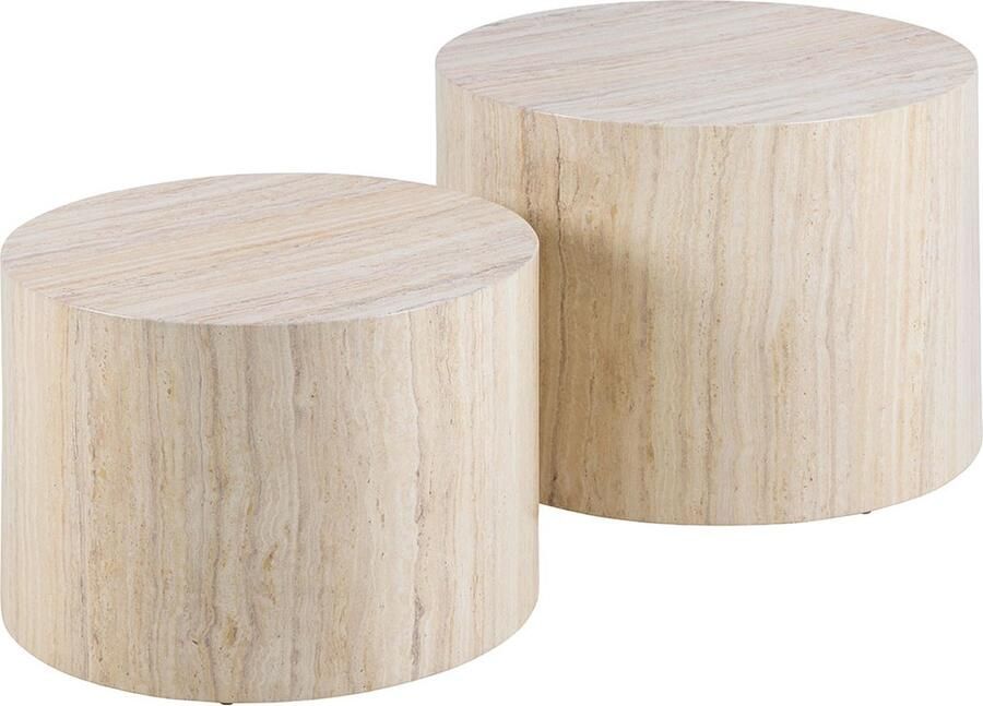 Sohome Ronde Salontafel Anke Set van 2 stuks 58 50cm Travertin-look Beige - Foto 3