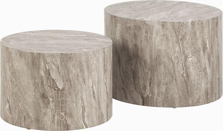 Bendt Ronde Salontafel Flavian Marmerlook Set van 2 stuks Grijs - Foto 3
