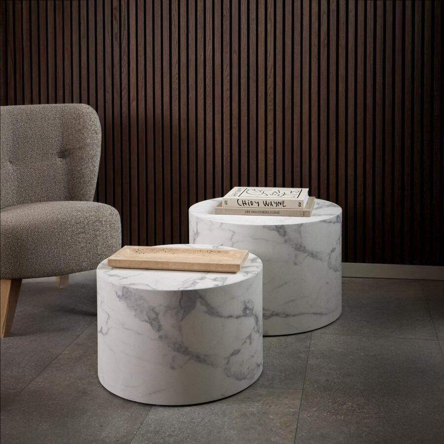Bendt Salontafel Flavian Marmerlook Set van 2 stuks Wit Rond