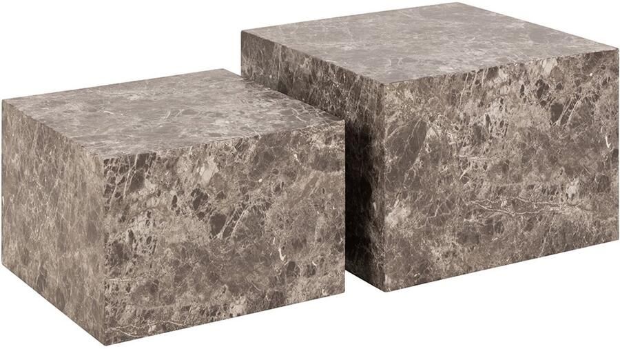 Bendt Salontafel Flavian Marmerlook Set van 2 stuks Bruin Vierkant