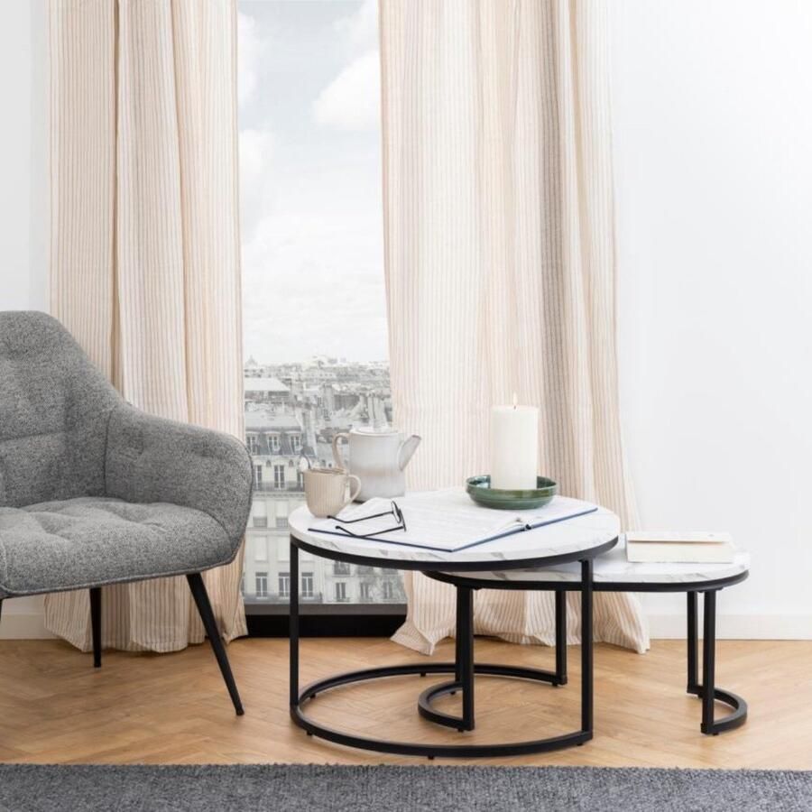 Bendt Salontafel Flemming Set van 2 stuks Marmerlook Wit Rond - Foto 2