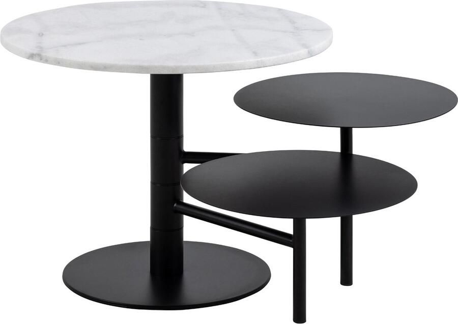 Bendt Salontafel Bijzettafel Saprina Marmer en staal Met 3 bladen Wit Rond - Foto 1