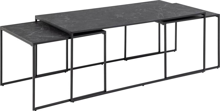 Hioshop Infana salontafel Set met 3 stuks. zwart marmerprint zwart. - Foto 2
