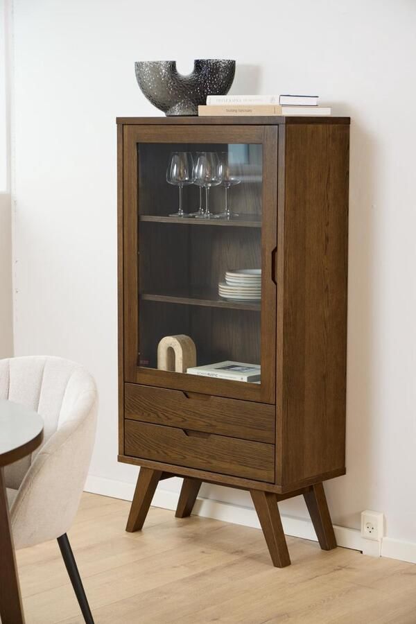 Actona Bristol vitrinekast 1 deur 2 lades 2 planken grijs - Foto 2