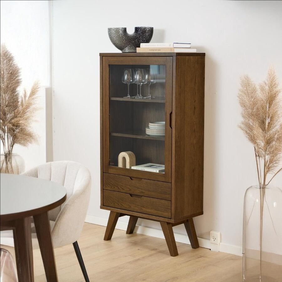 Actona Bristol vitrinekast 1 deur 2 lades 2 planken grijs