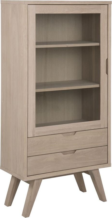 Hioshop Align vitrinekast hoogte 145 cm 1 glazen deur 2 laden eik. - Foto 2