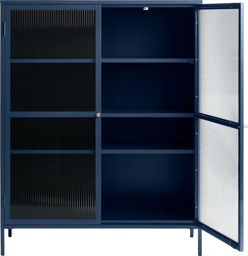 Giga Living Vitrinekast Blauw Metaal 40x110 9x140cm Soft Closing Vitrinekast Bronco