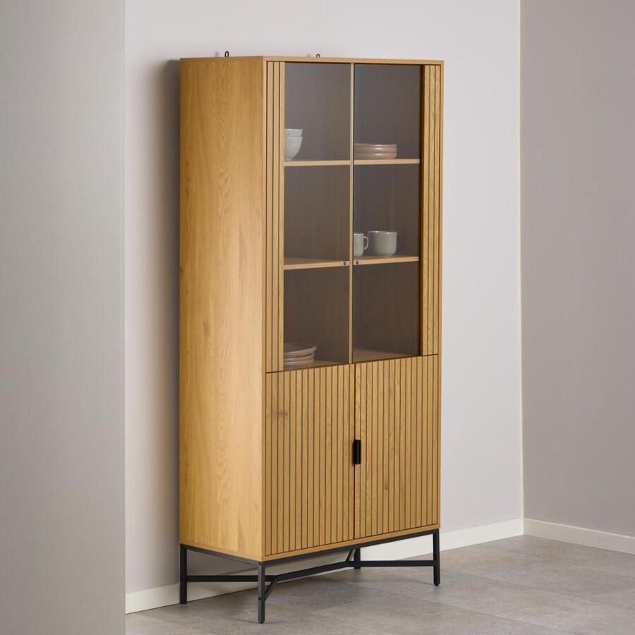 Giga Living Vitrinekast Naturel MDF & Melamine 80x40x180 cm Vitrinekast Juna