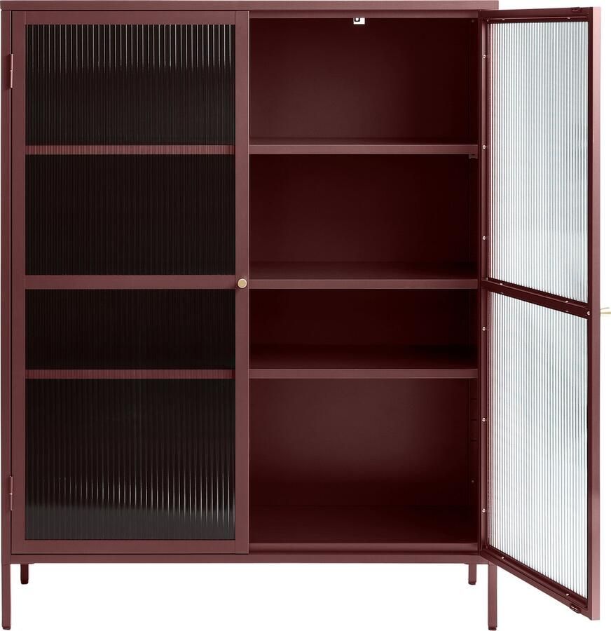 Giga Living Vitrinekast Rood Metaal 40x110 9x140cm 2 Deuren Soft Closing Vitrinekast Bronco