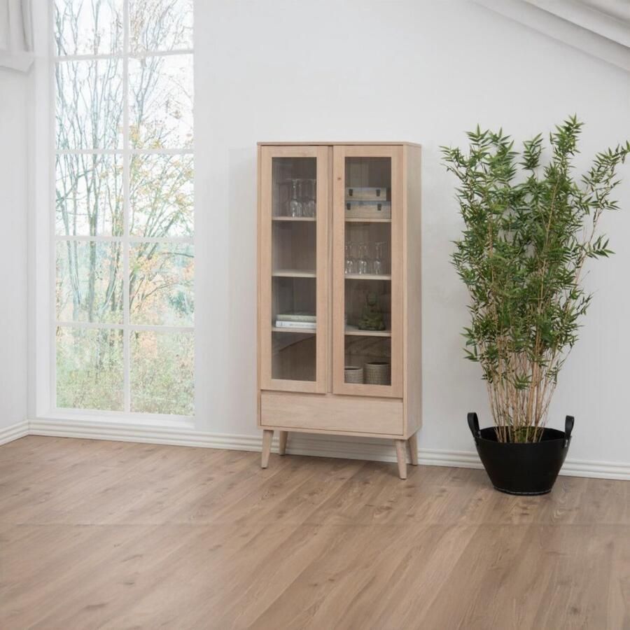 Emob Vitrinekast Nalini 80cm 2 deuren & 1 lade lichte eik - Foto 2