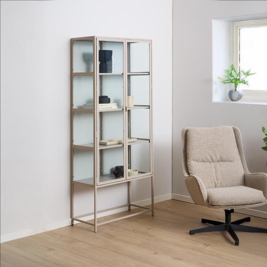 Giga Living Vitrinekast Varven Melamine Grijs 185cm