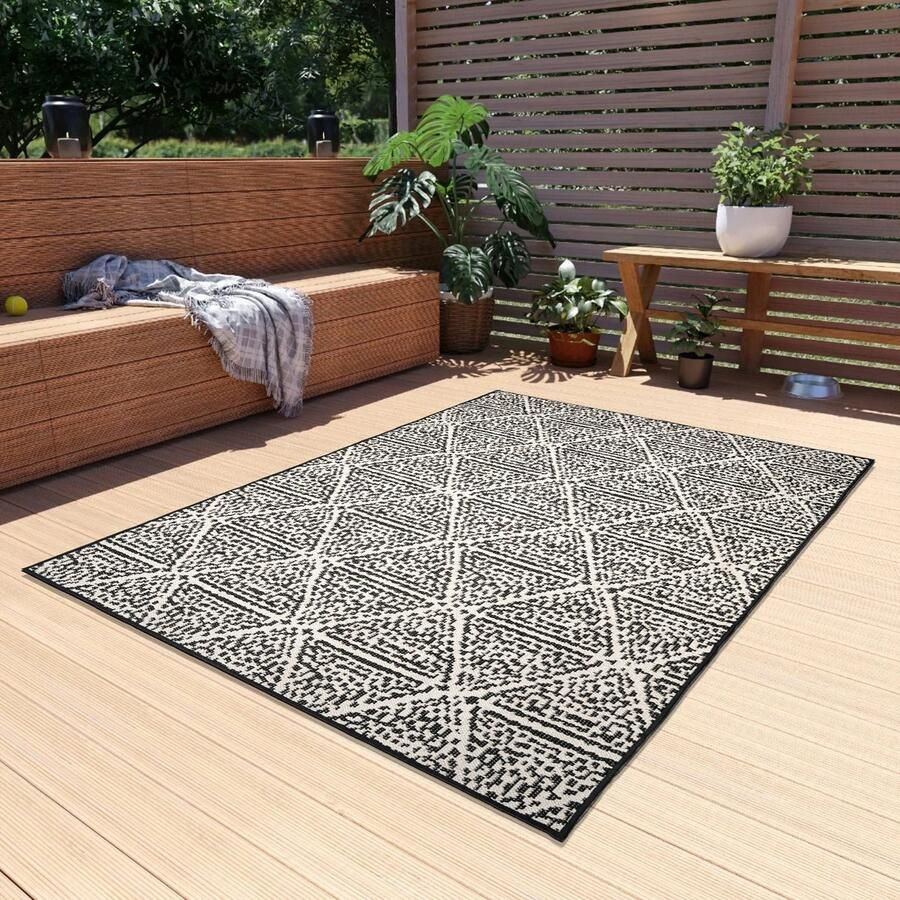 Giga Living Vloerkleed Patio Ruit Zwart 135x230cm
