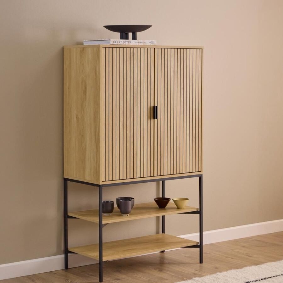 Giga Living Wandkast Eikenlook Staal 80x40x140 cm Wandkast Juna