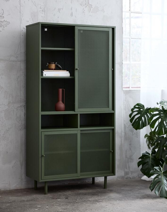Giga Meubel Giga Living Wandkast Metaal Groen Schuifdeuren 2-Deuren 90x40x180cm Veep
