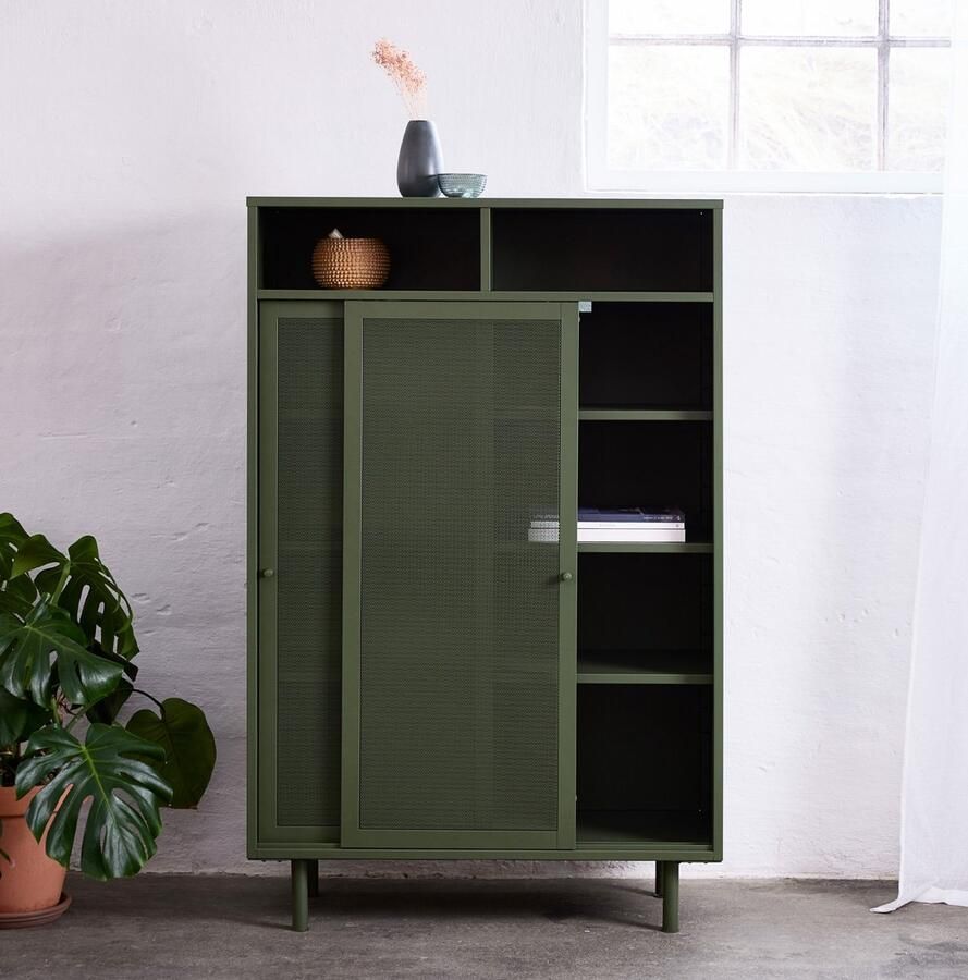 Giga Living Wandkast Metaal Groen Schuifdeuren 90x40x140cm Veep