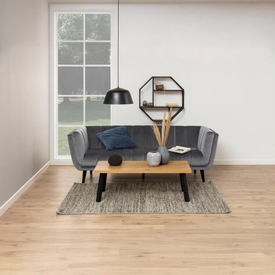 Hioshop Sea wandkast Wandplank achthoekig met 3 planken eik zwart.