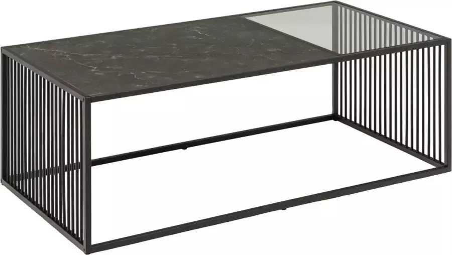 Hioshop Stig salontafel 120x60 cm glas rookkleurig zwart marmer decor. - Foto 3