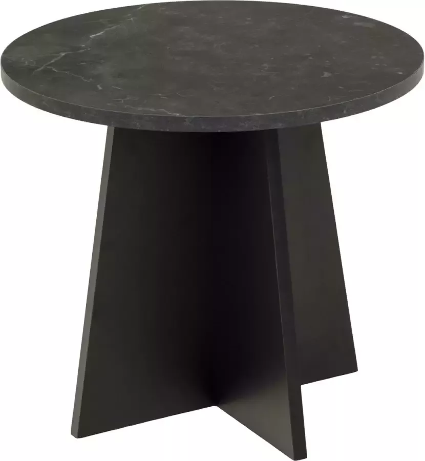 Hioshop Axita salontafel hoektafel diameter 50 cm zwart marmerprint zwart. - Foto 1