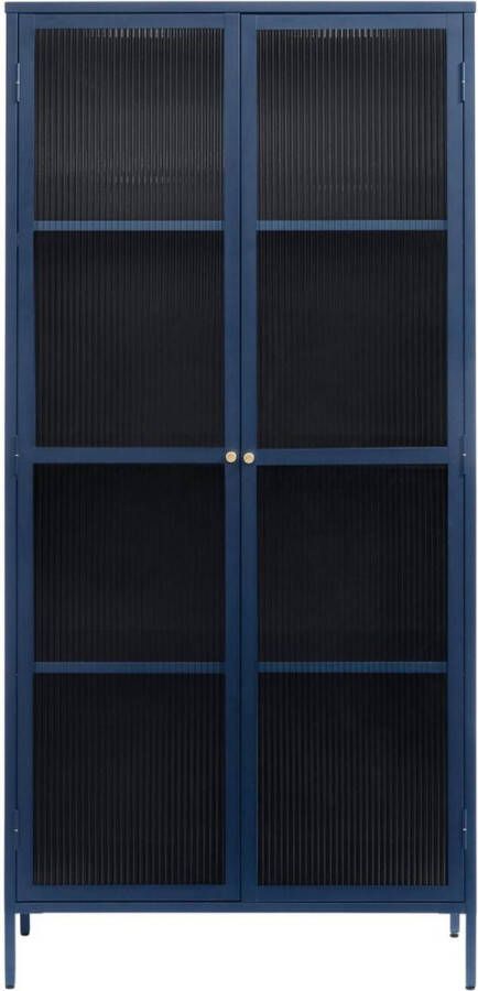 Giga Living Vitrinekast Metaal Blauw 4 Planken 90cm Soft Closing Kast Bronco