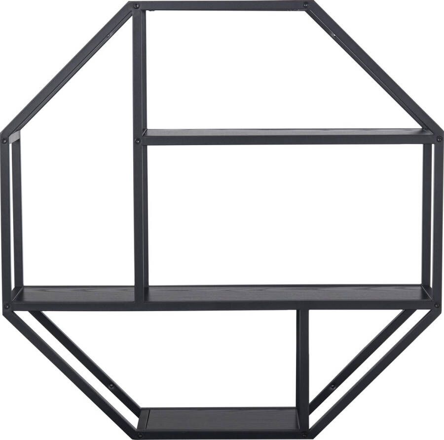 Hioshop Sea wandkast Wandplank achthoekig met 3 planken zwart. - Foto 1