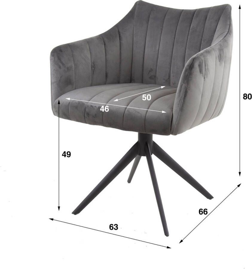 Giga Meubel Armstoel Velvet Antraciet Draaibaar 63x64x83cm
