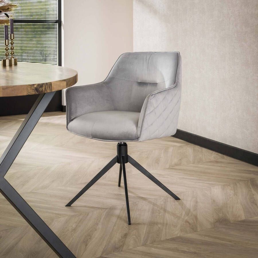 Giga Meubel Armstoel Velvet Zilver Draaibaar Zithoogte 48cm