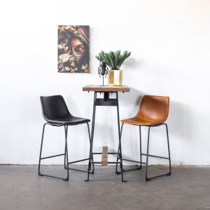 Giga Meubel Barkruk Industrieel Zithoogte 75cm PU-Leer & Metaal Barkruk Logan Antraciet
