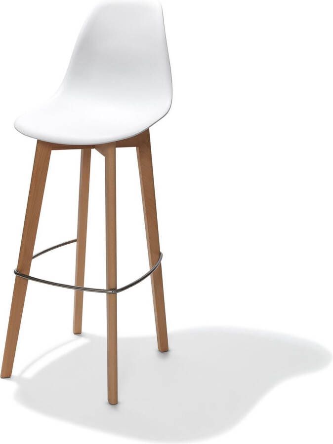 Giga Meubel Barkruk Wit Stapelbaar Naturel Onderstel 53x47x119cm Keeve Set van 4