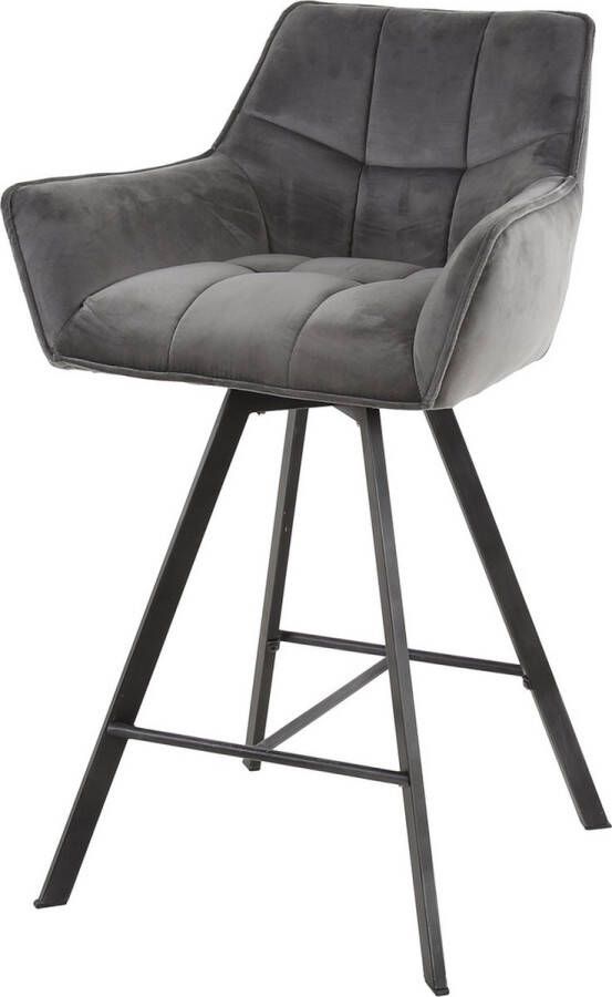 Giga Meubel Barstoel Raster Antraciet Velvet Draaibaar Zithoogte 69cm Set van 2