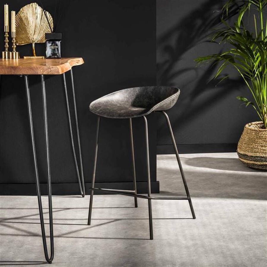 Giga Meubel Barstoel Grijs PU-Leer 44x46x76cm Zitdiepte37cm