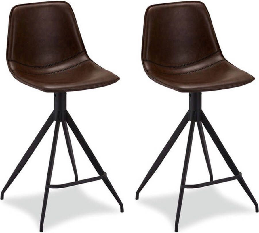 Giga Meubel Barstoel Donkerbruin Metaal Kunstleer 48x57x98cm Isabel
