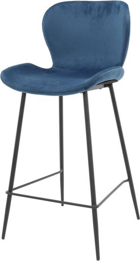 Giga Meubel Barstoel velvet Blauw 47x51x99cm Incl. Rugleuning Set van 4