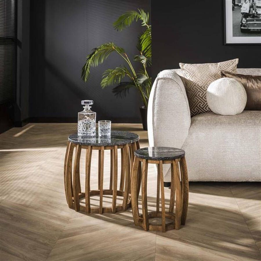 Giga Meubel Bijzettafel Midnight Set van 2 Zwart Marmer