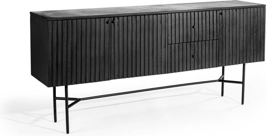 Giga Meubel Dressoir Acaciahout Zwart Dichte kast 175x40x80cm